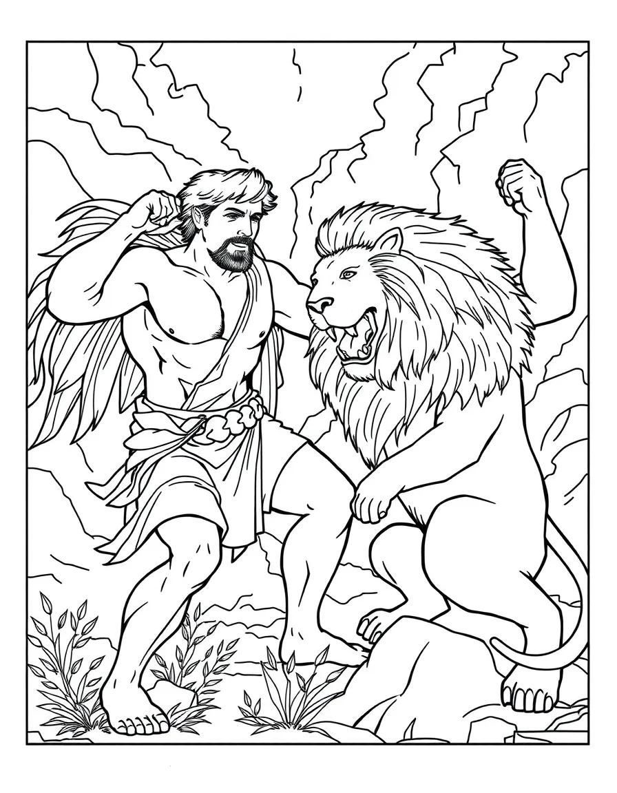 Hercules battling the Nemean Lion in his first labor