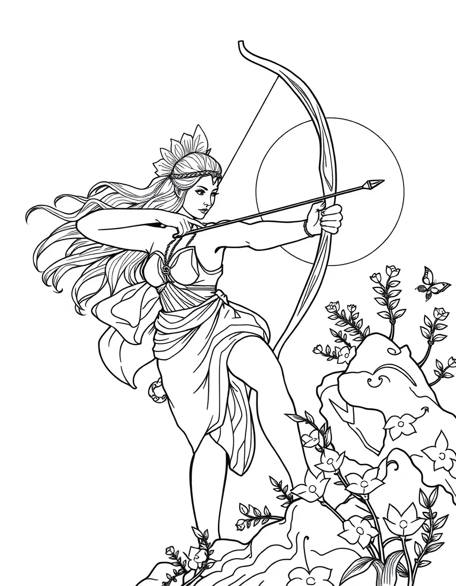 Artemis/Diana with her bow hunting in the moonlight