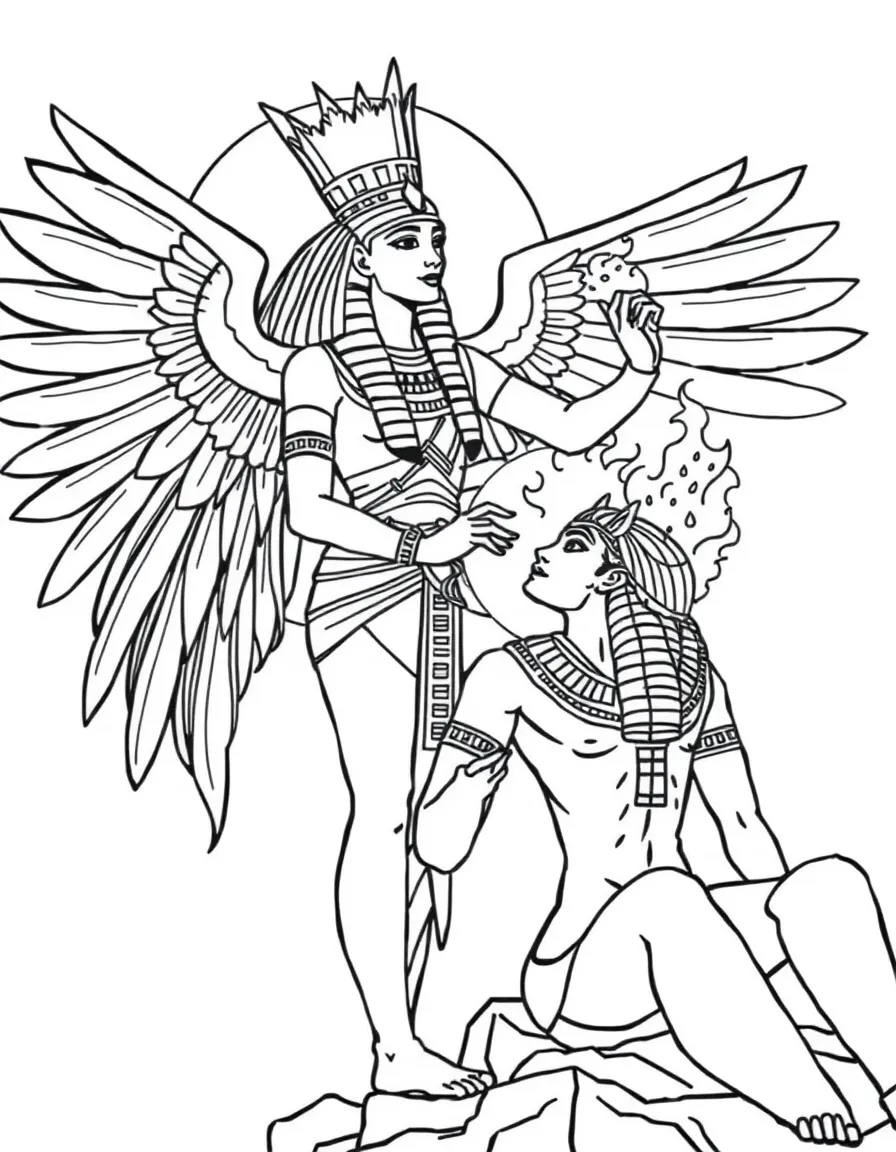 Isis resurrecting Osiris with her magical wings spread