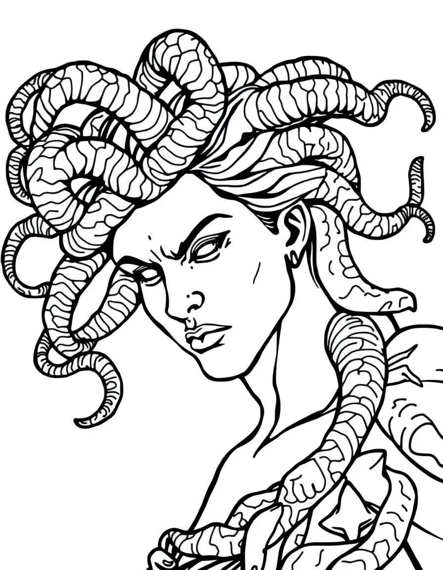 Medusa with her snake hair turning men to stone