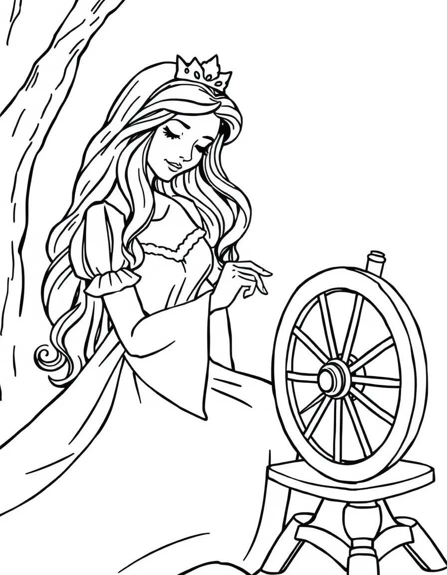 Sleeping Beauty pricking her finger on the spinning wheel