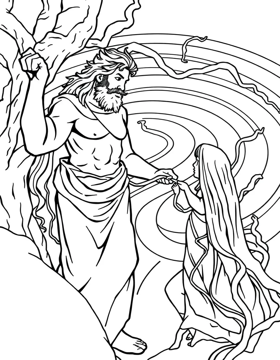 Theseus following Ariadne's thread through the labyrinth