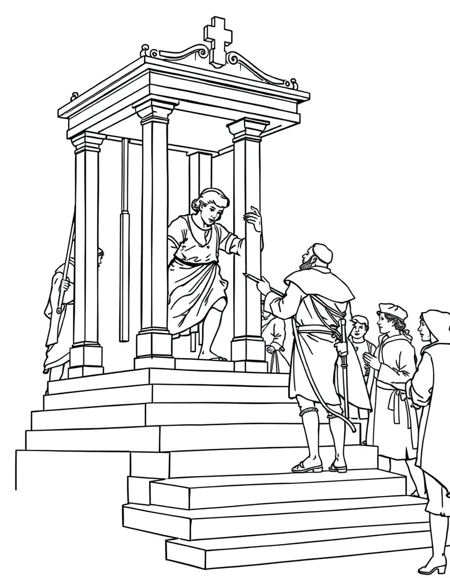 Sydney Carton mounting the steps to the guillotine for his sacrifice