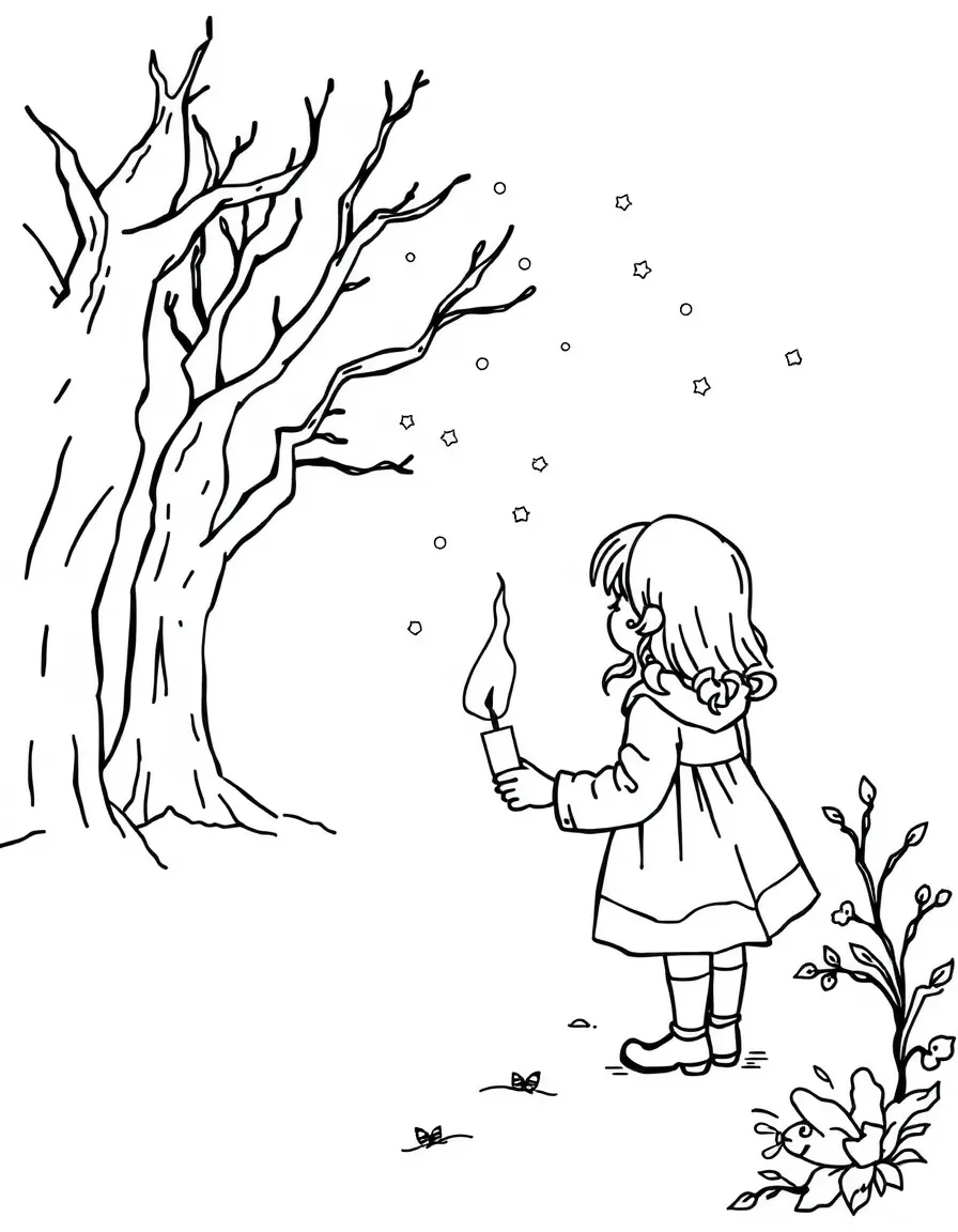 Hans Christian Andersen's Little Match Girl seeing visions in the flame