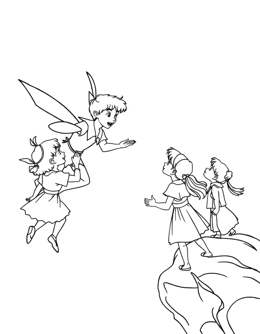 Peter Pan teaching the Darling children to fly