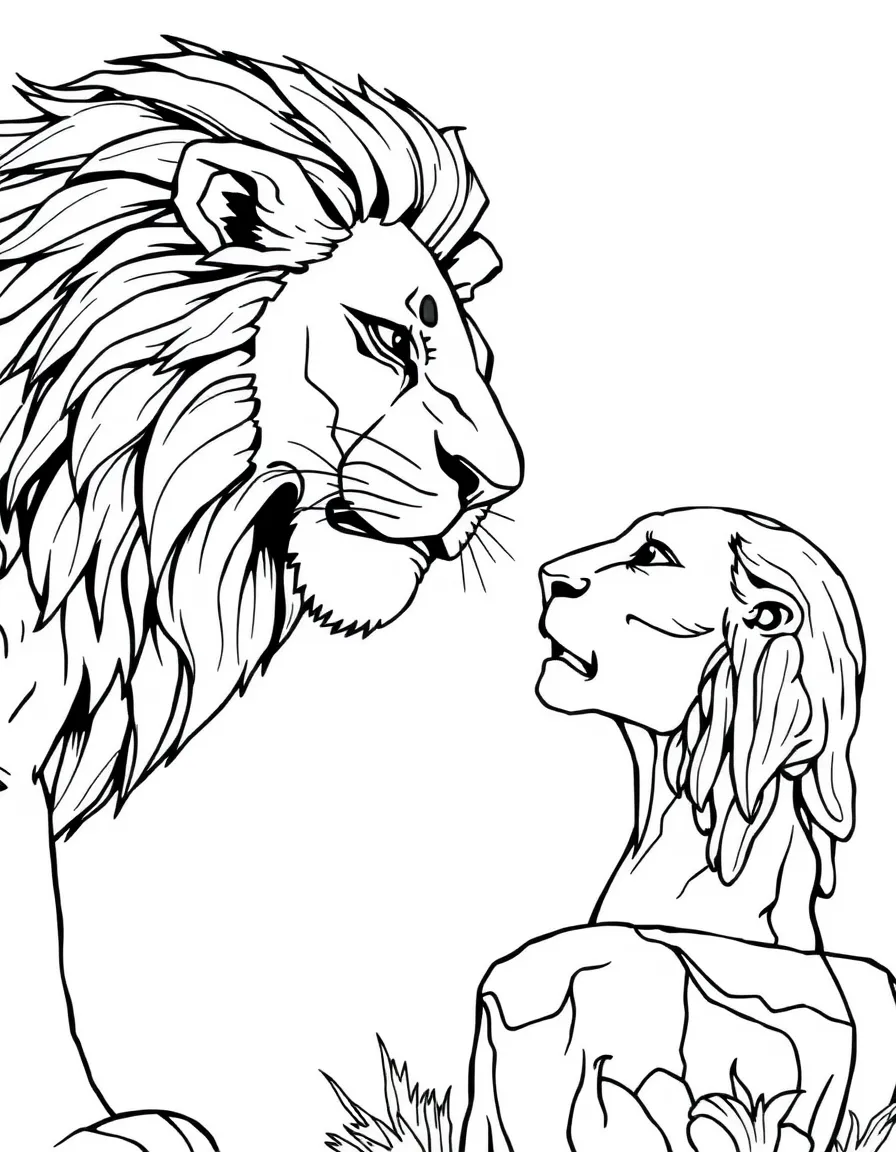 Aslan breathing life into stone statues in Narnia