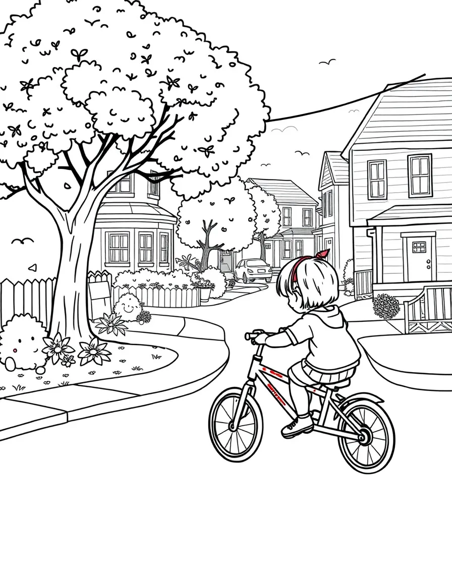 Ramona Quimby riding her tricycle through her neighborhood