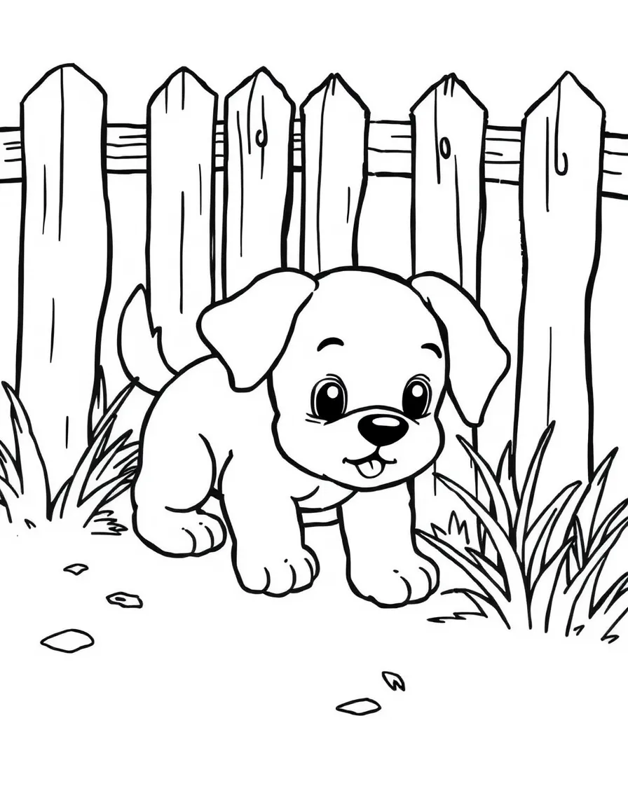 The Poky Little Puppy digging under the fence