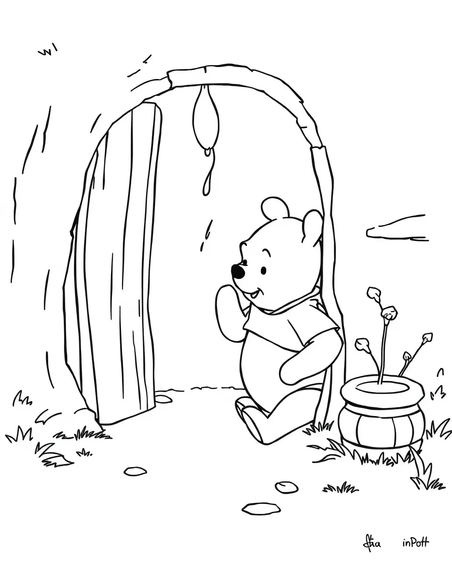Winnie-the-Pooh stuck in Rabbit's doorway after eating too much honey