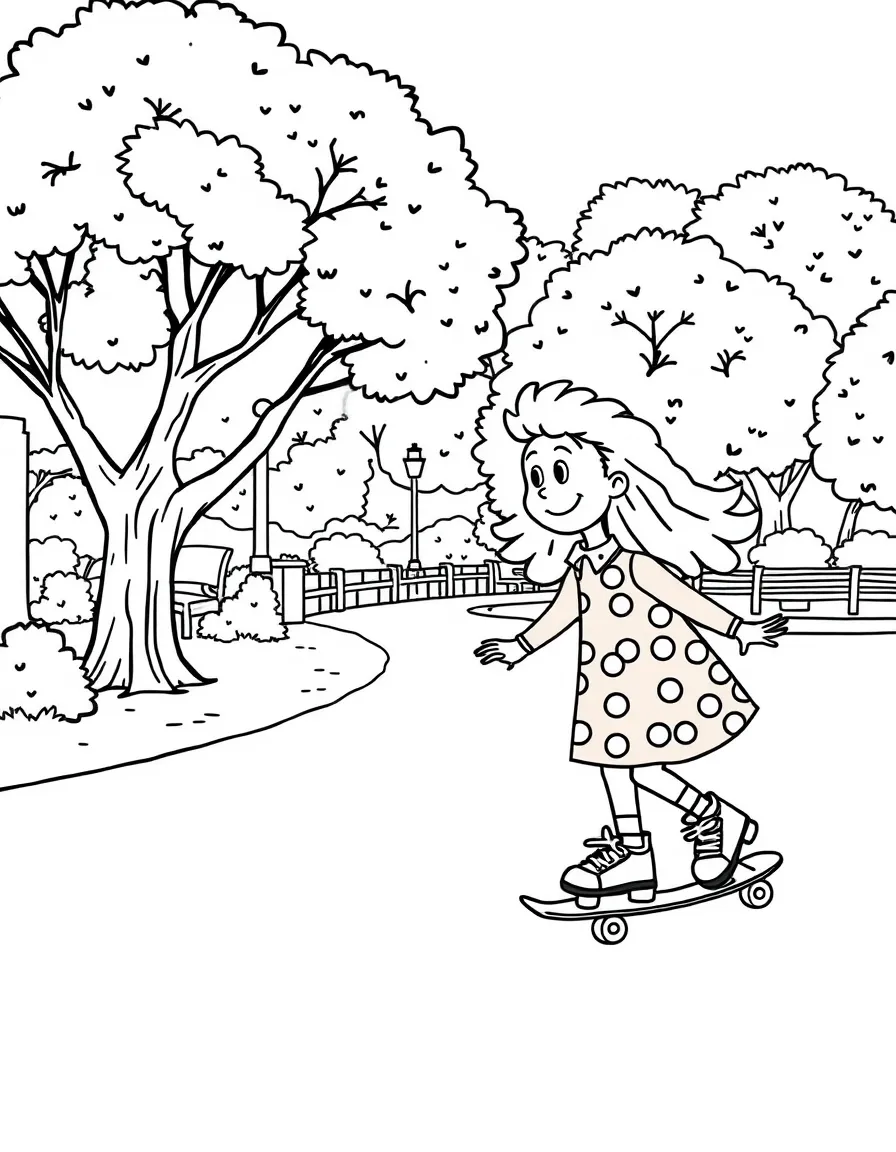 Bink and Gollie roller skating through the park