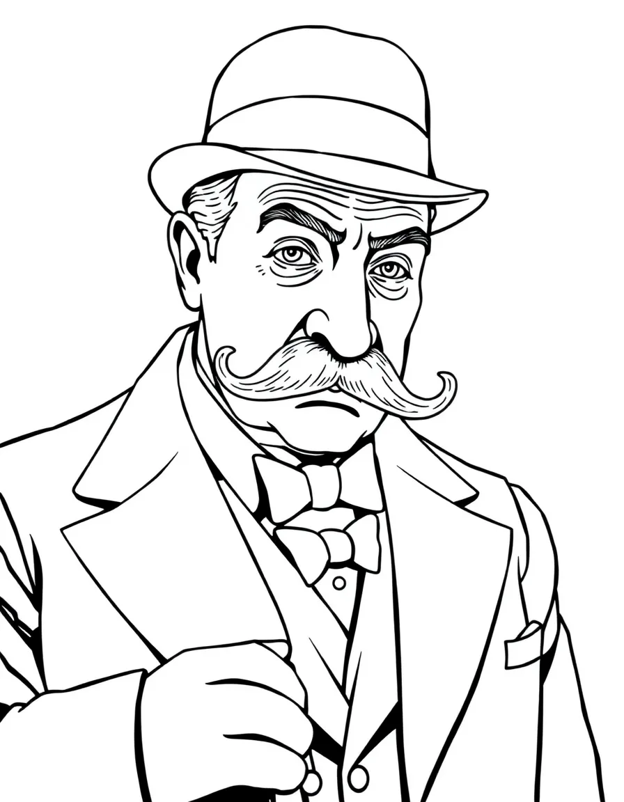 Hercule Poirot arranging his mustache with precise care