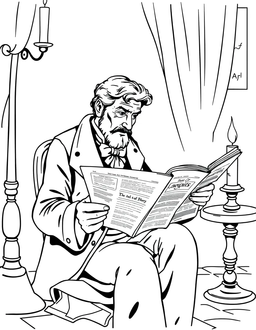 C. Auguste Dupin reading a newspaper by candlelight