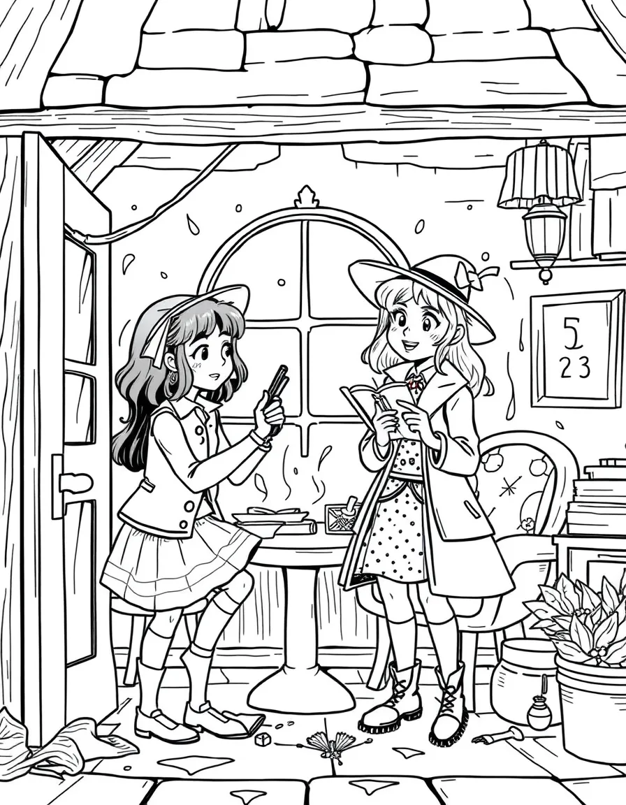 Trixie Belden and Honey Wheeler discovering clues in their clubhouse