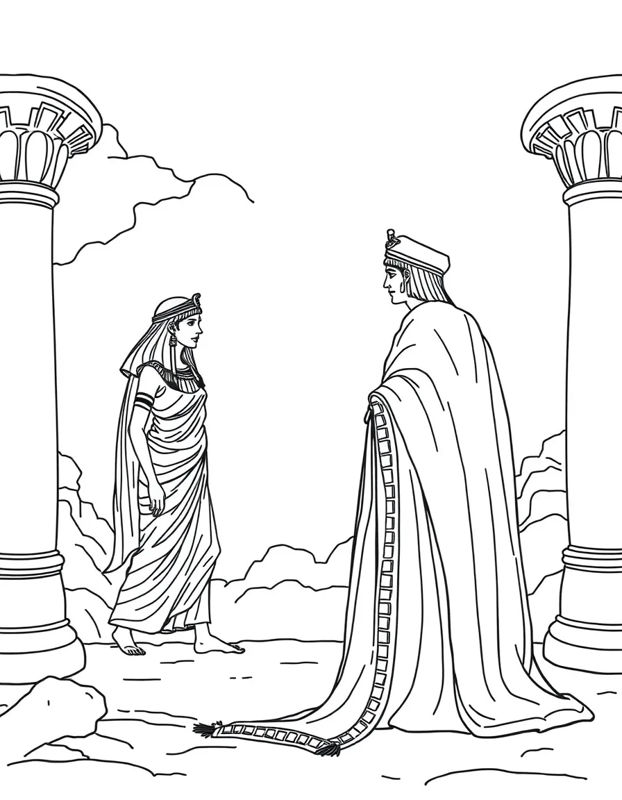 Cleopatra arriving to meet Caesar wrapped in a carpet