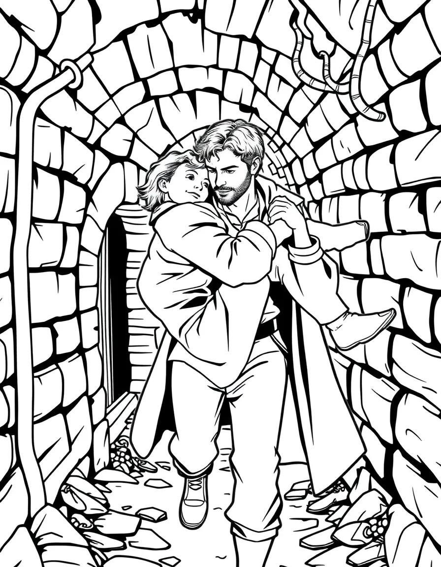 Jean Valjean carrying Marius through the sewers of Paris