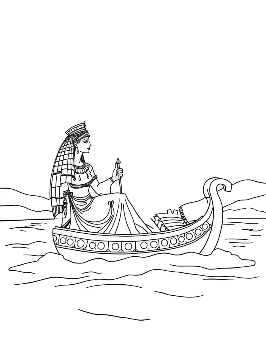 Cleopatra on her barge sailing down the Nile