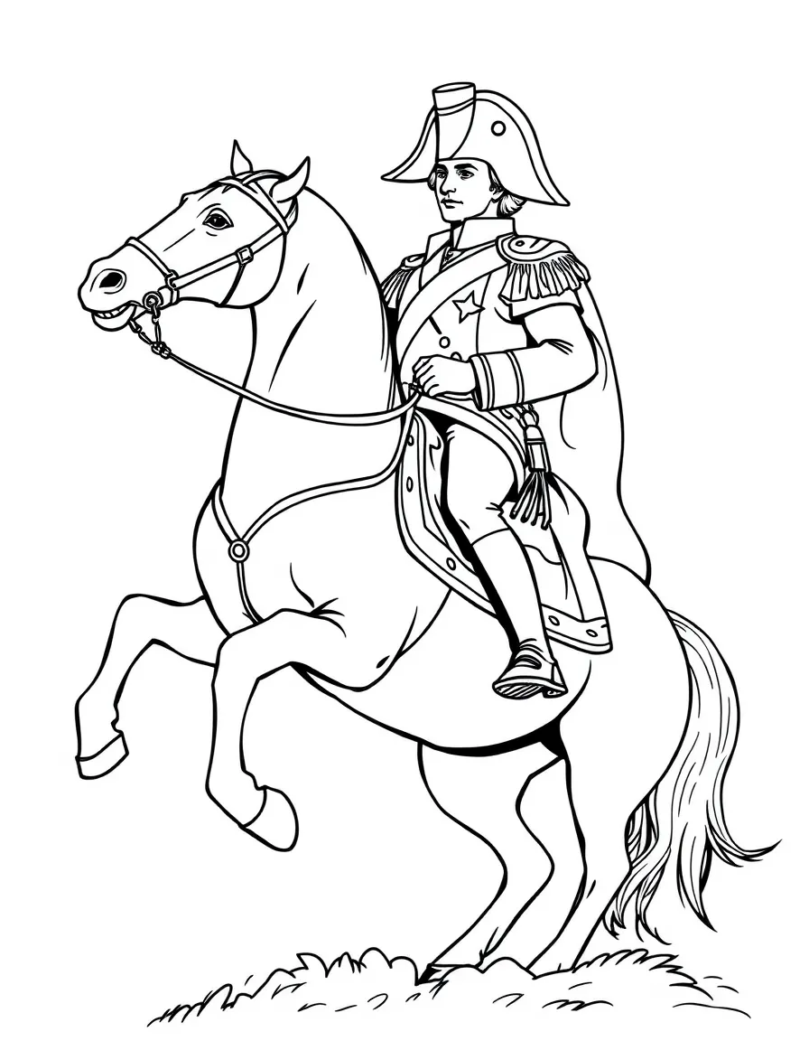 Napoleon Bonaparte with his hand in his waistcoat on a rearing horse