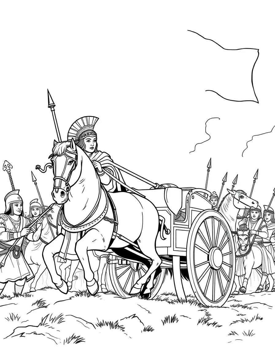 Boudica leading her chariot against Roman legions