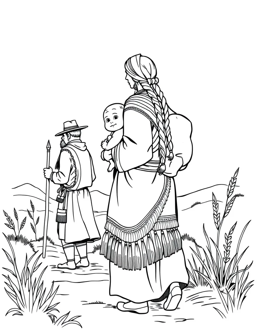 Sacagawea guiding Lewis and Clark with her baby on her back