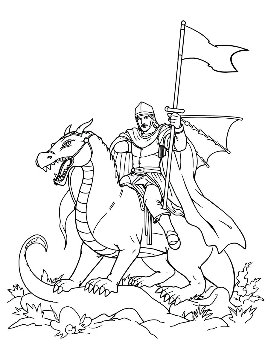 Saint George slaying the dragon to save the princess