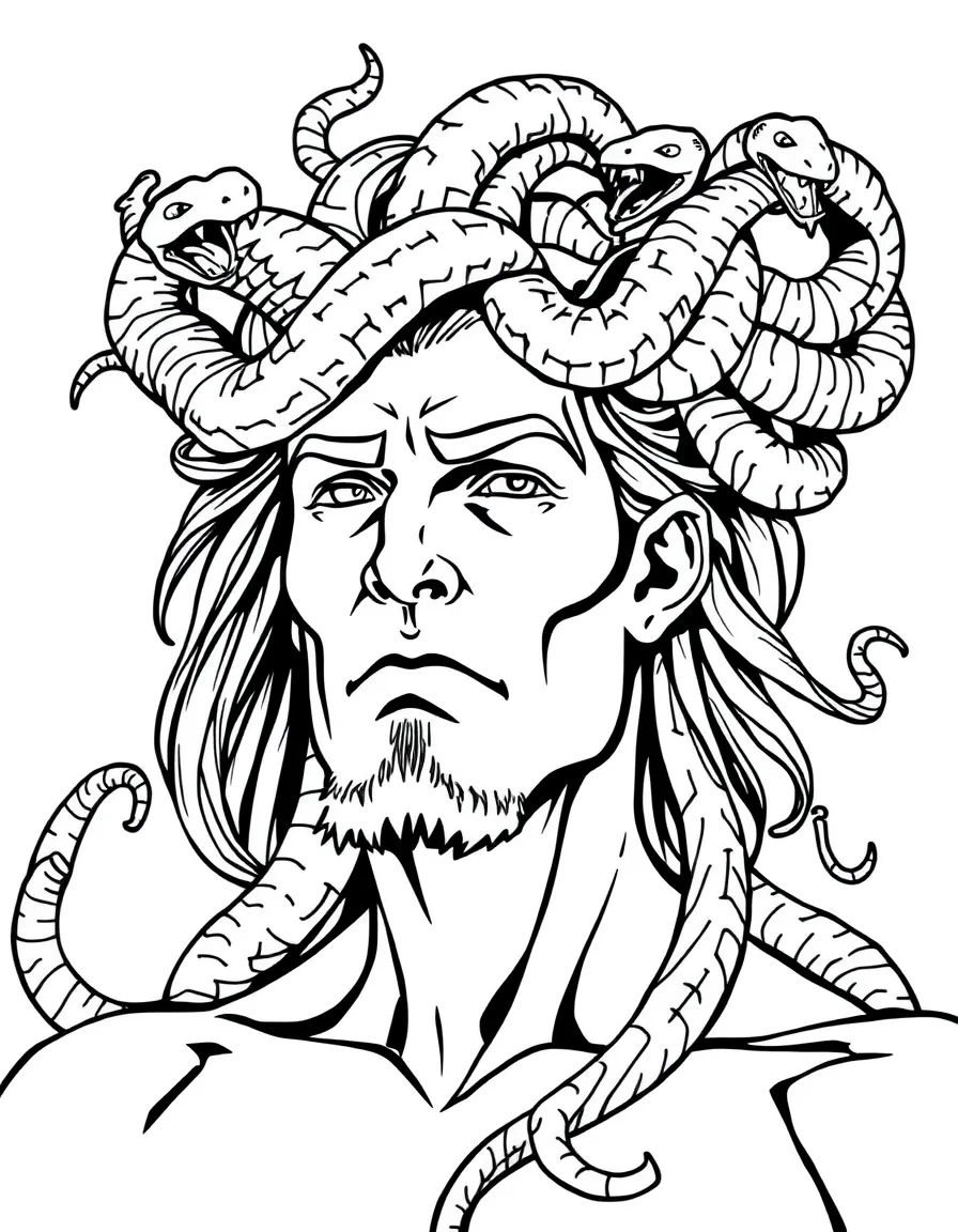 Medusa with snakes for hair turning men to stone