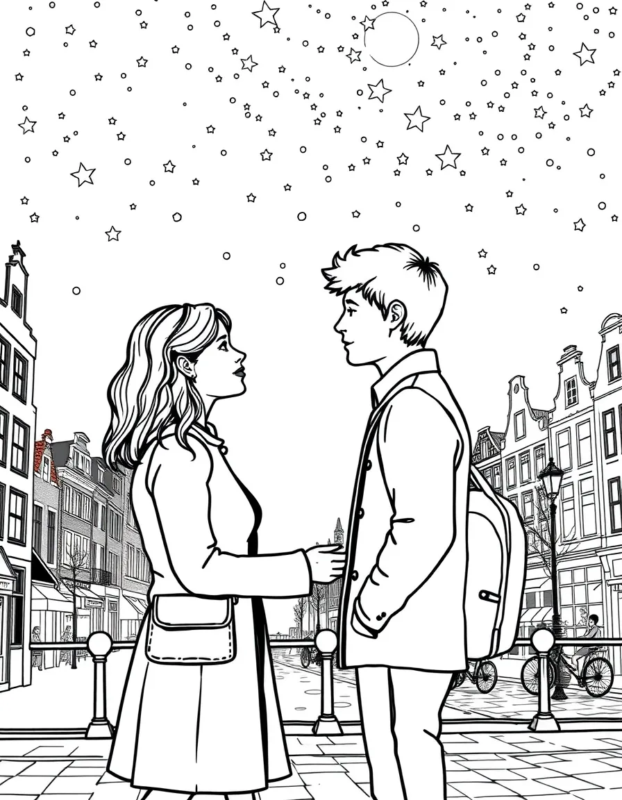 Hazel Grace and Augustus Waters under the stars in Amsterdam