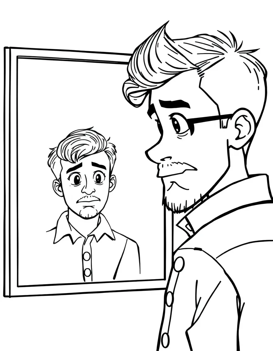August Pullman from "Wonder" looking in the mirror at his face