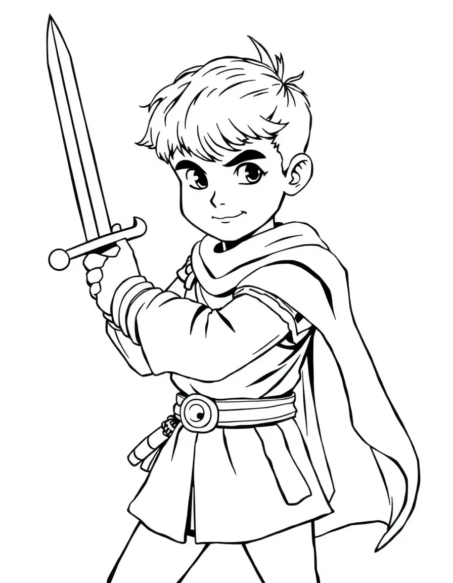 Prince Valiant with his page-boy haircut brandishing his sword