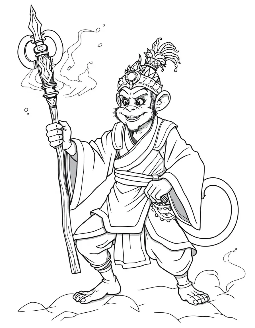The Monkey King Sun Wukong with his magical staff extending