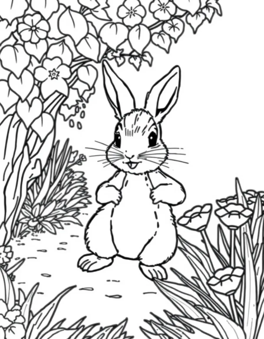 Peter Rabbit escaping from Mr. McGregor's garden