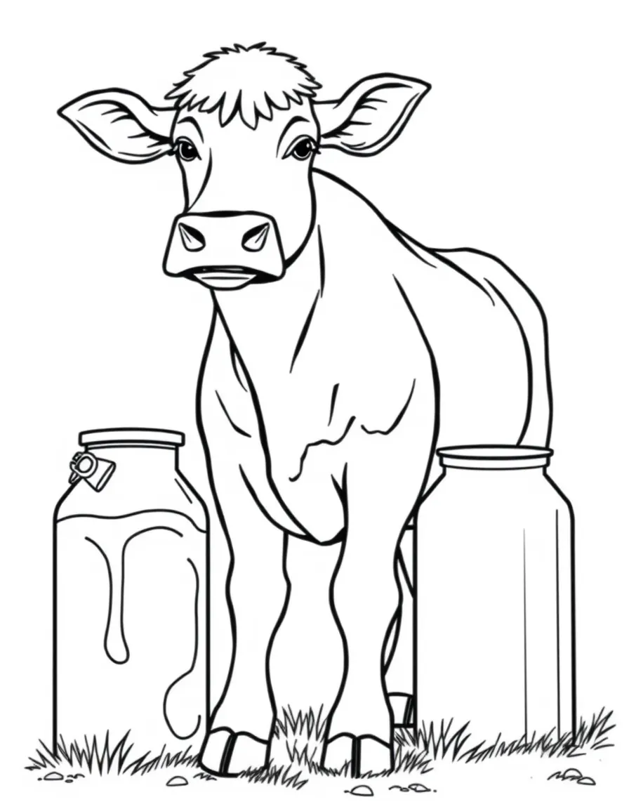 A Jersey cow with its caramel-colored coat standing by a milk can