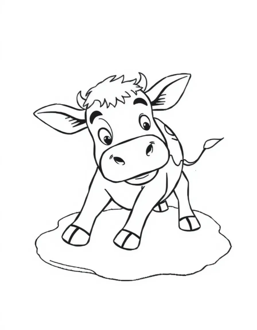 A cow slipping on ice with a comical expression