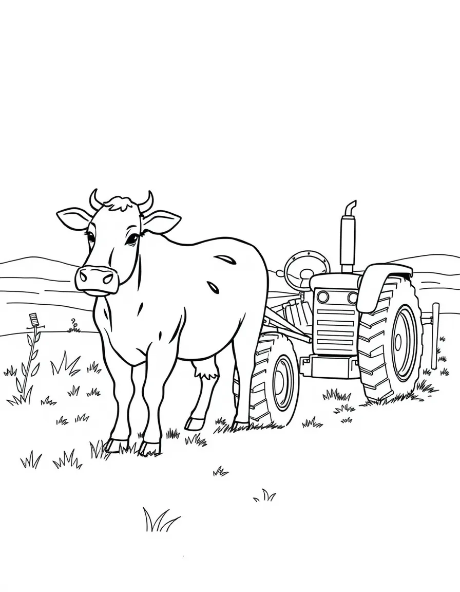 A cow helping to pull a farmer's stuck tractor