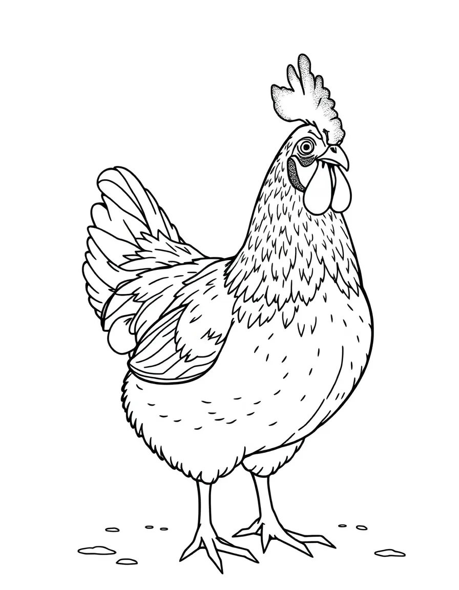 A chicken with frost on its comb on a cold morning