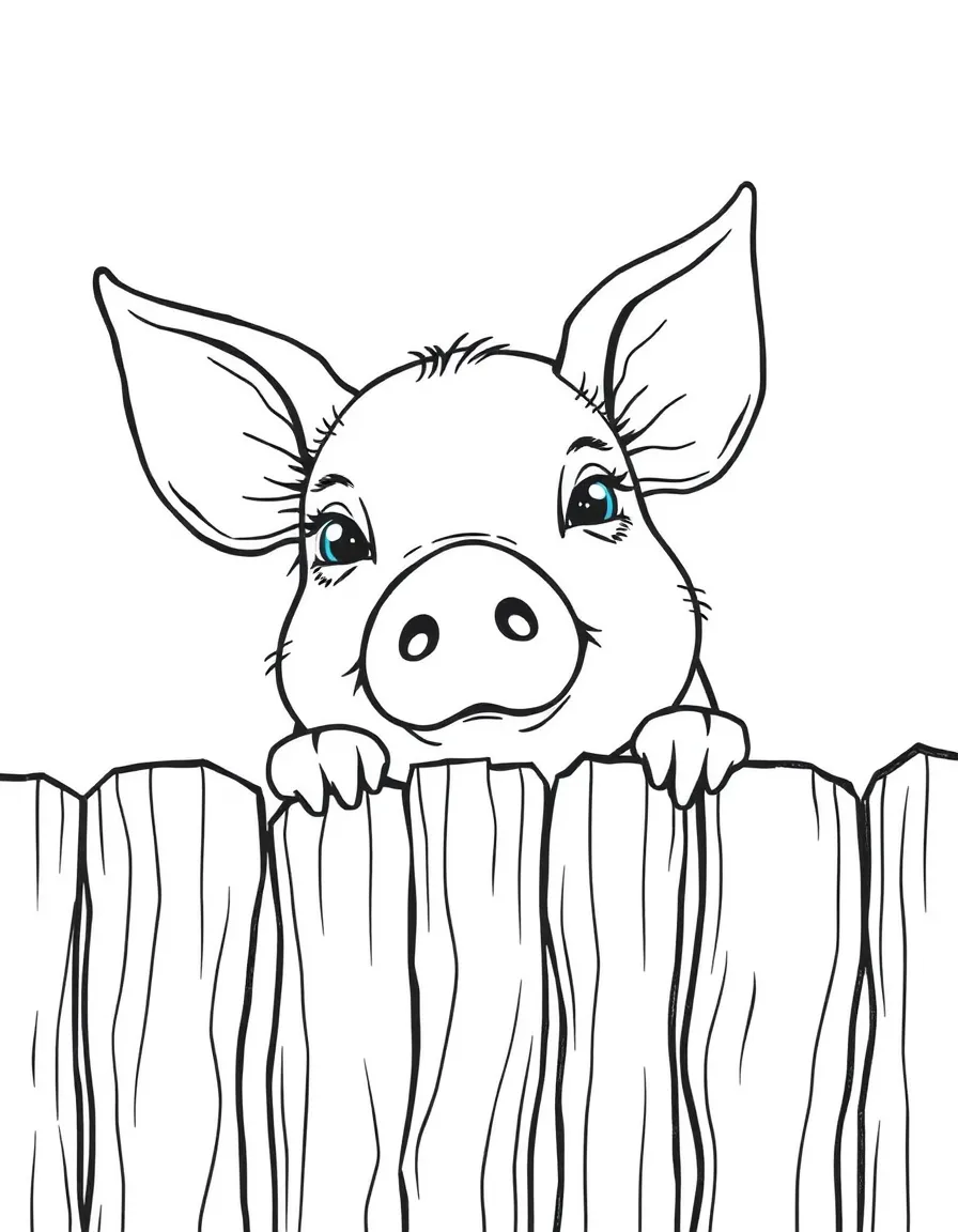 A pig peeking over a fence with just its eyes and ears visible