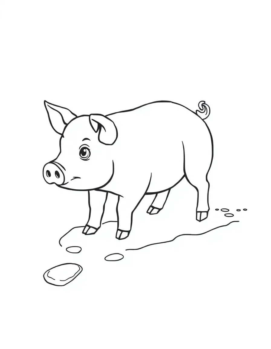 A pig making footprints through a patch of mud