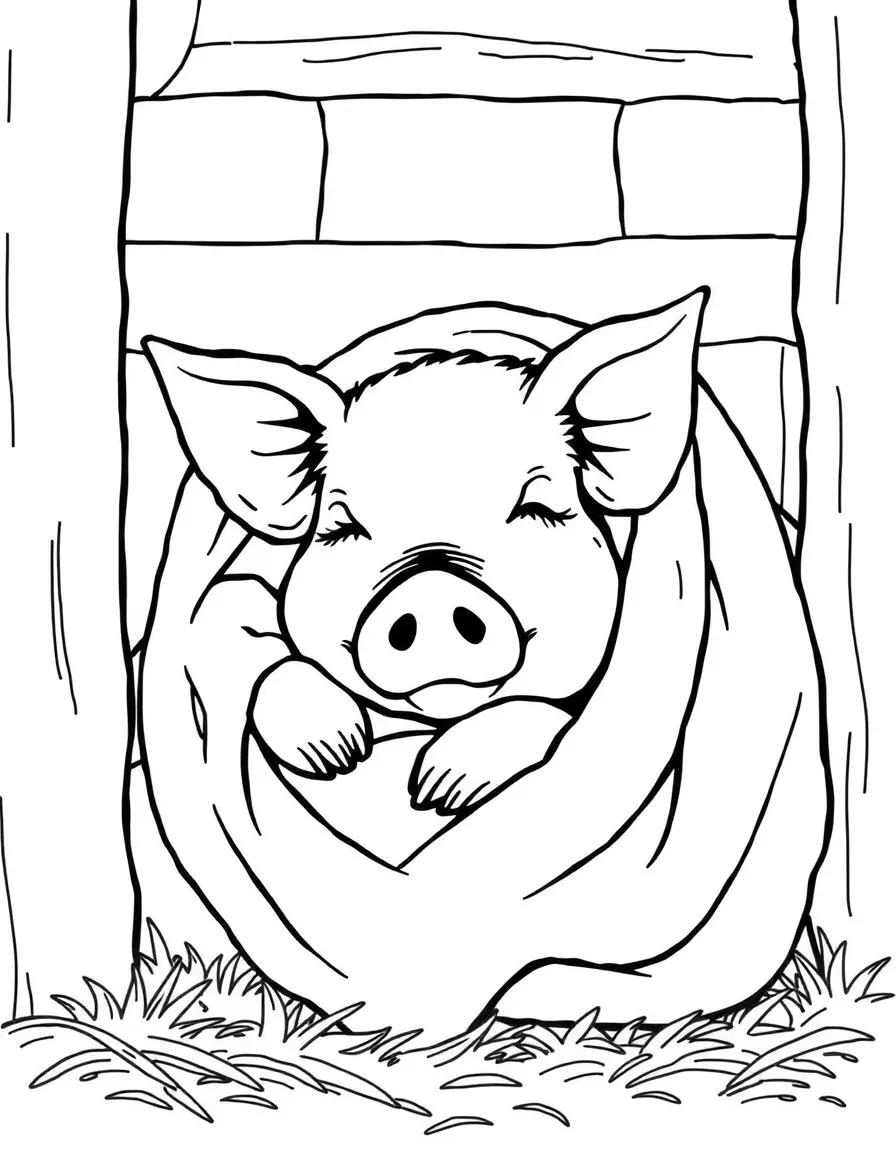 A pig sleeping under a blanket in a cozy barn stall