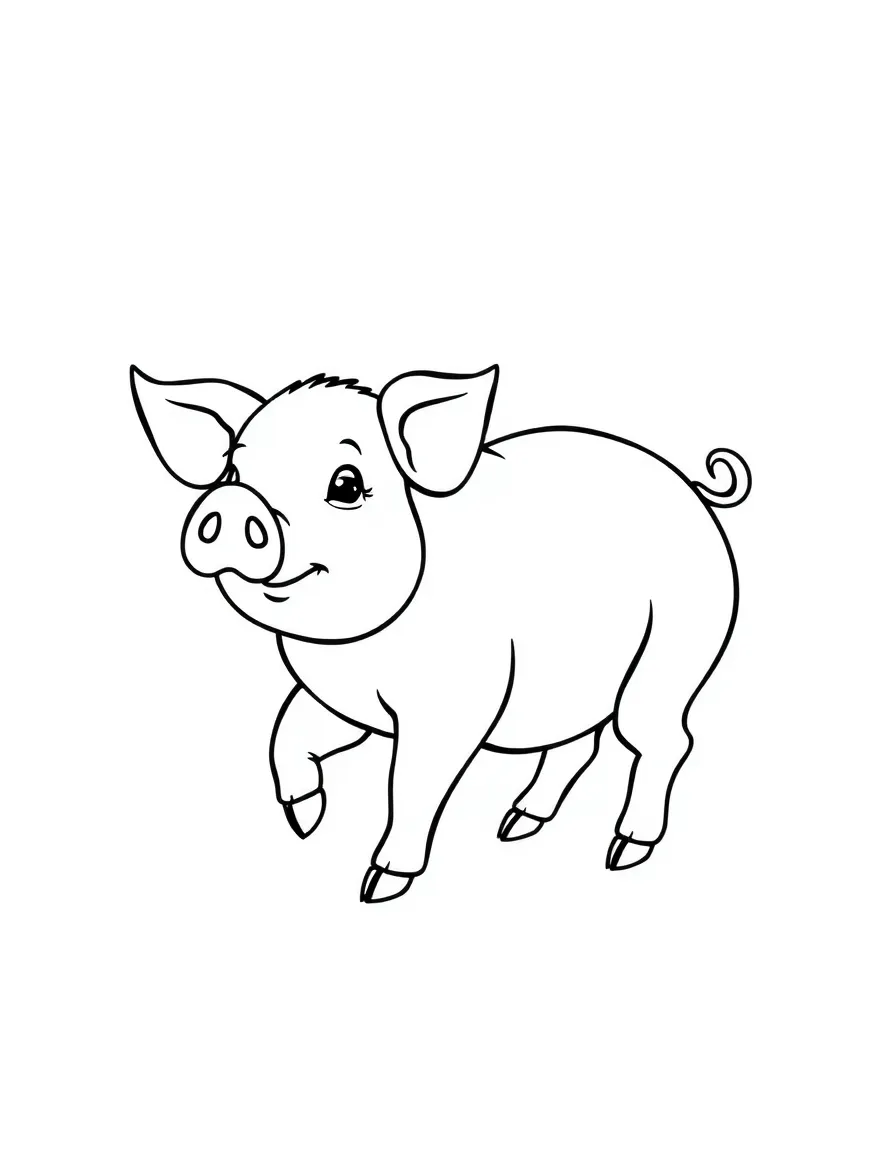 A pig with one hoof raised daintily mid-step