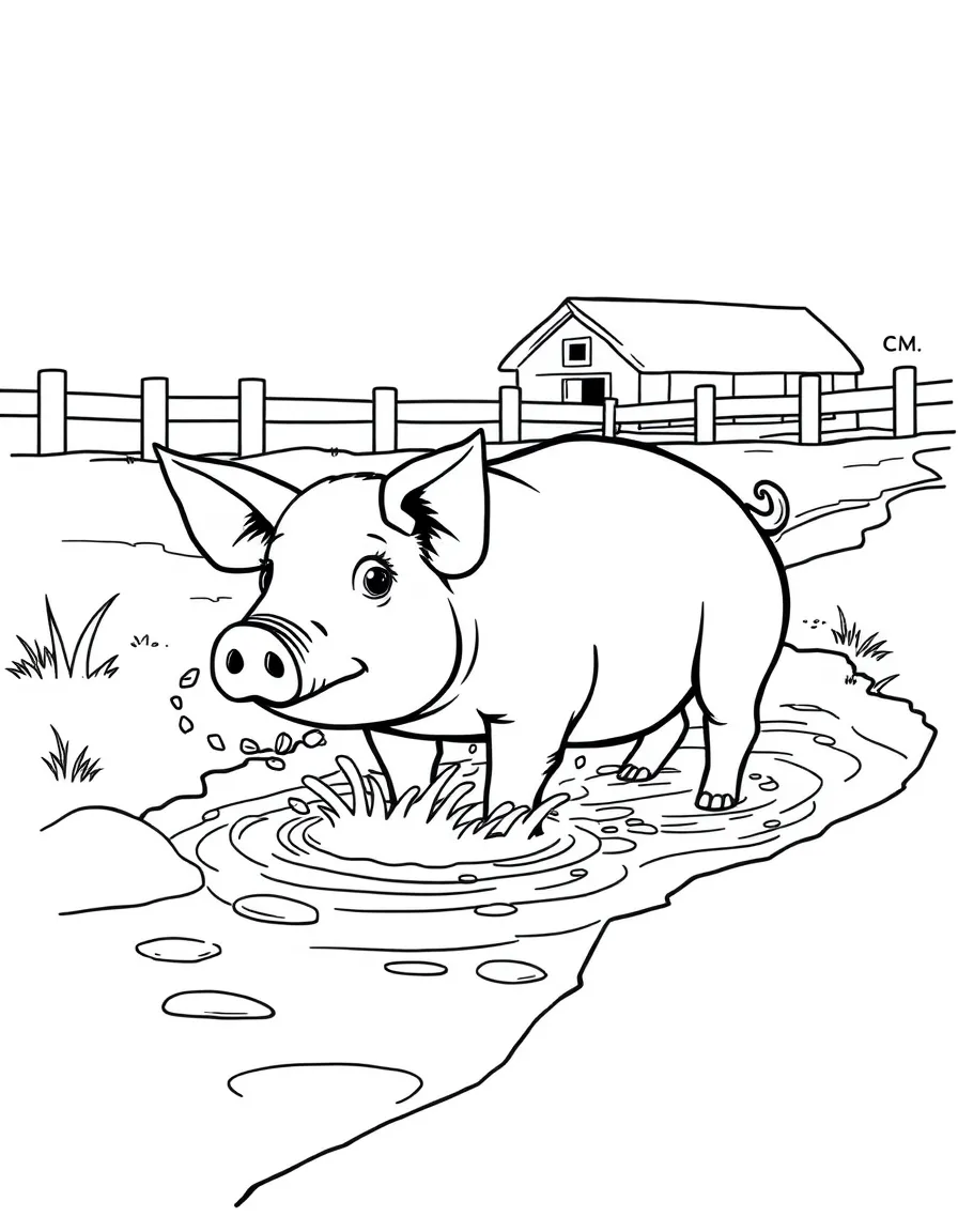A pig splashing in a stream on the farm property