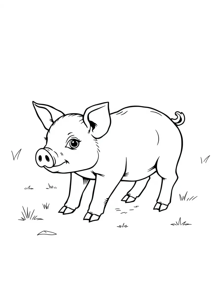 A piglet taking its first wobbly steps with mother watching