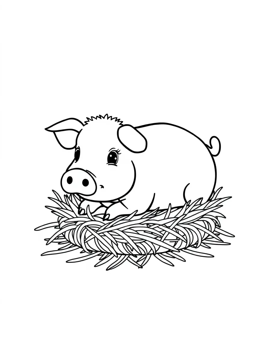 A pig with decorative straw bedding arranged around it