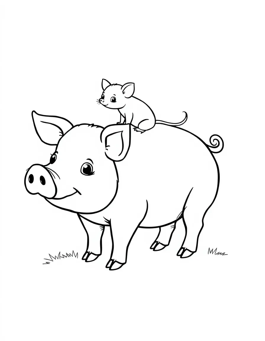A pig with a small mouse friend sitting on its back