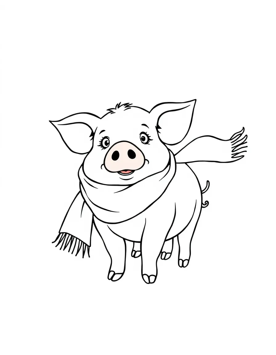 A pig with a scarf blowing in the breeze