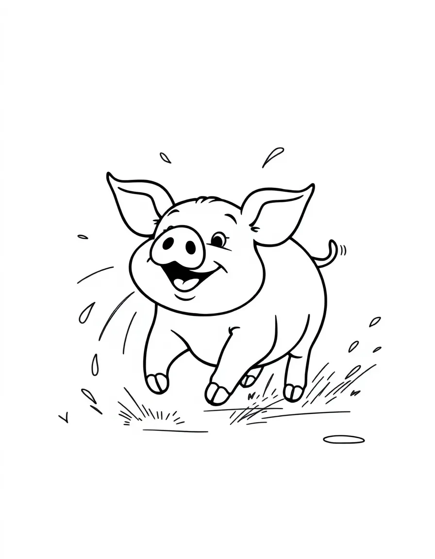 A pig running through a sprinkler on a hot day