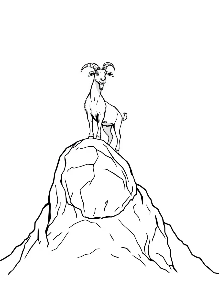 A goat standing proudly on top of a large rock on a hillside