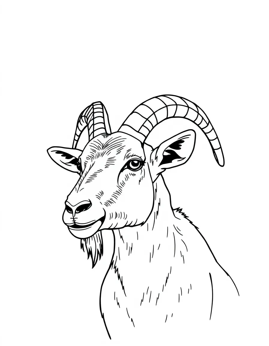 A goat with magnificent curved horns silhouetted against the sky