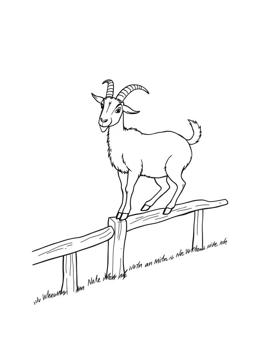 A goat balancing on a narrow fence rail with perfect poise