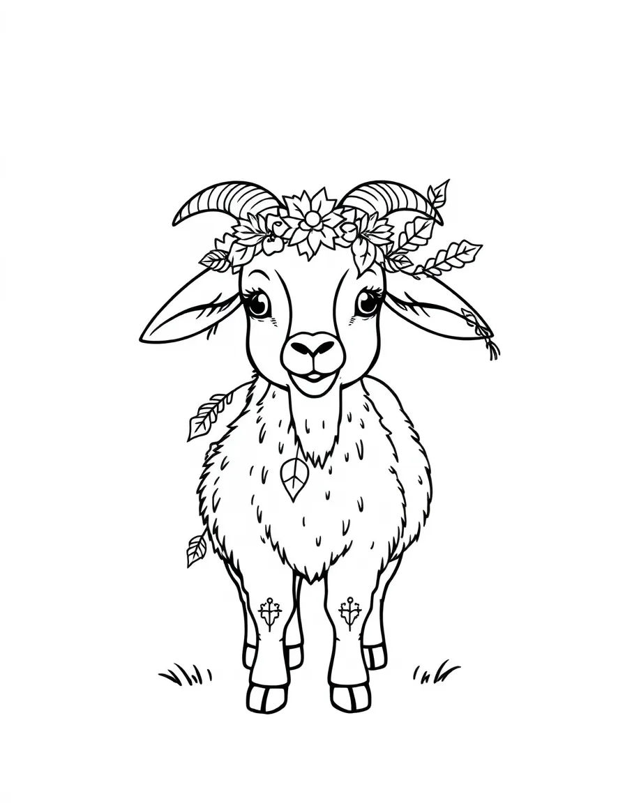 A goat with seasonal decorations for a harvest festival