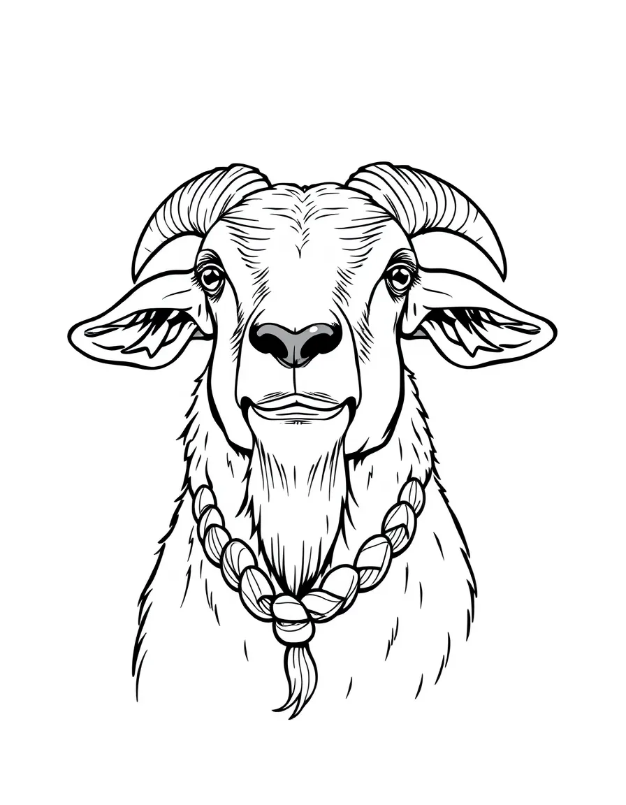 A goat with a decorative braided beard for a show
