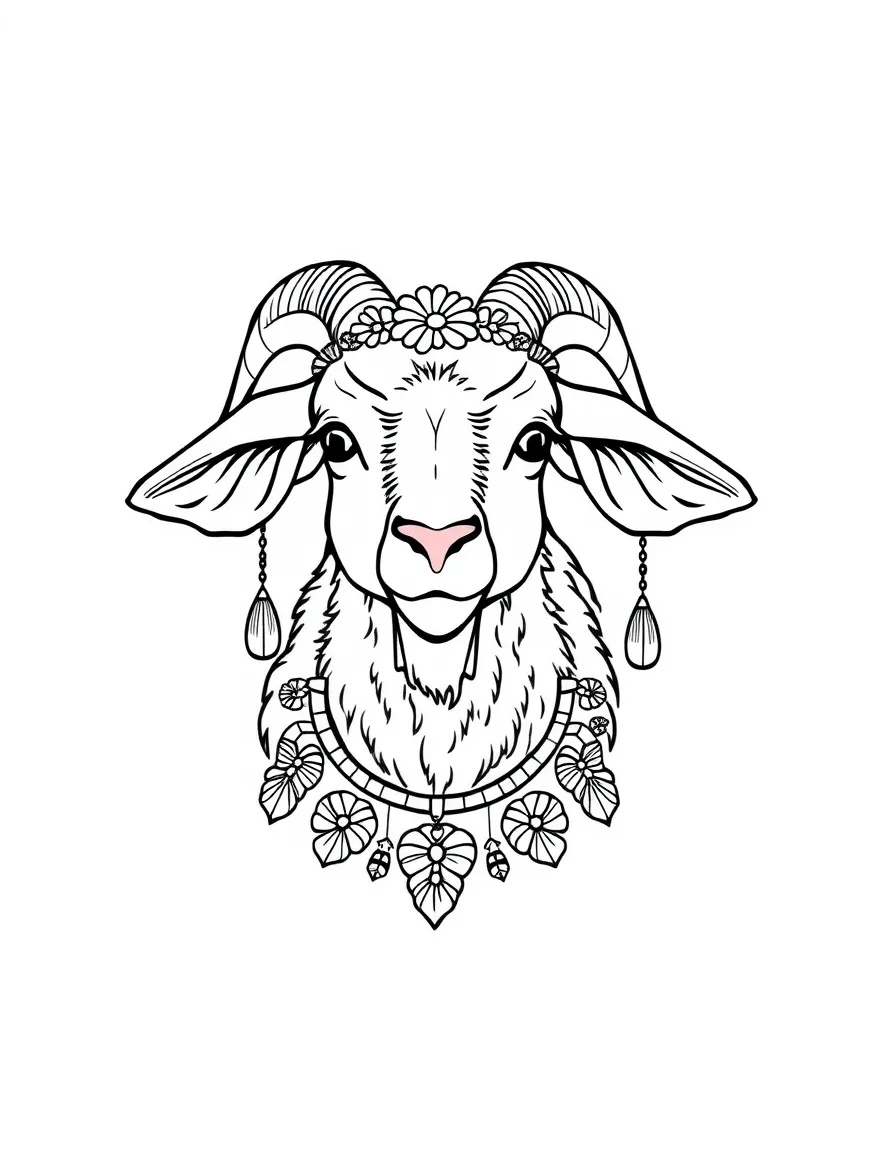 A goat with decorative elements from rural traditions